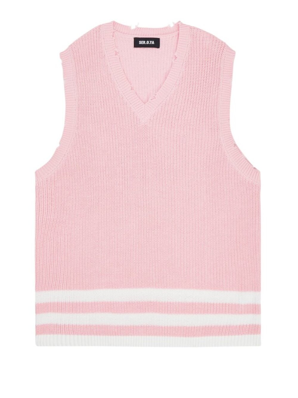 NWT SER.O.YA Baby Pink/White V-Neck Rib Knit Sweater
